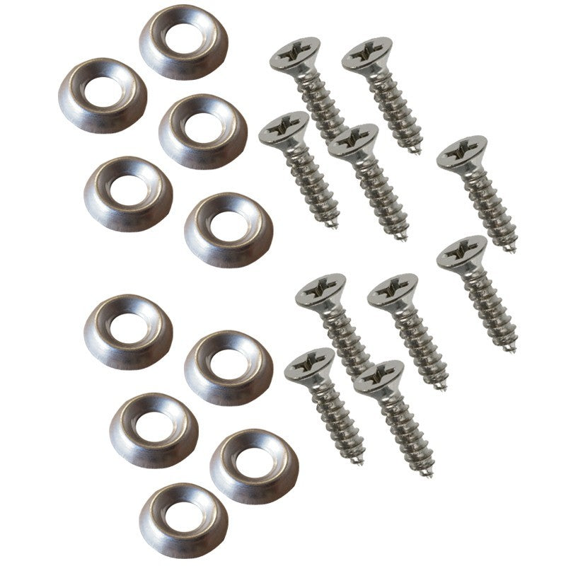 SET VAN 10 ROESTVRIJSTALEN SCHOTELS MET SCHROEVEN VOOR BEVESTIGING AAN HET 2CV DASHBOARD