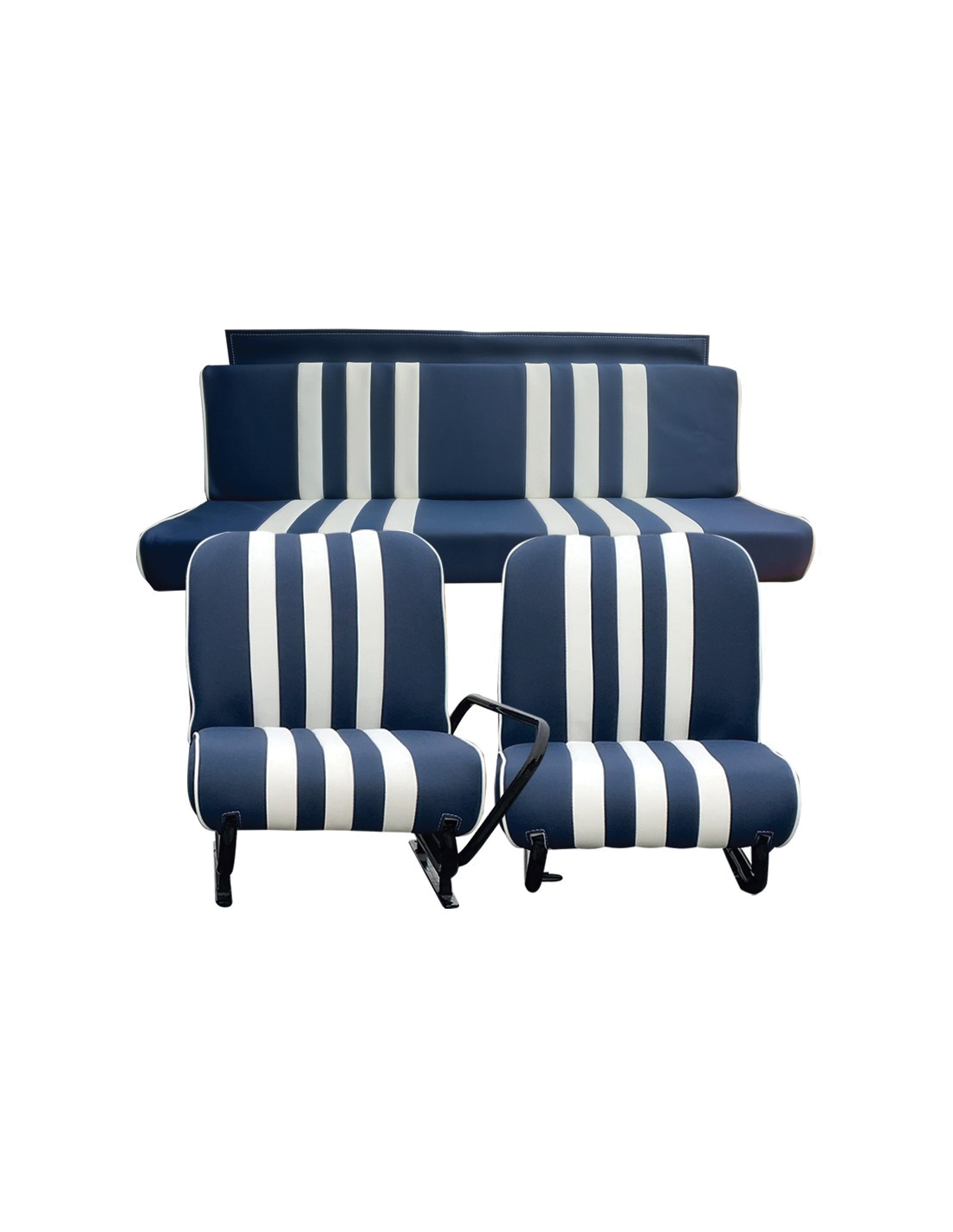 SET VAN 2 VOOR + ACHTER MÉHARI SKAÏ BLAUWE ESKI STREPEN WITTE STOELEN
