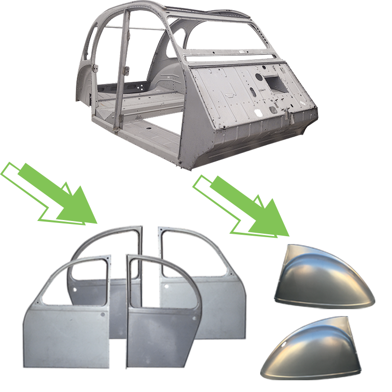 2CV CARROSSERIE + DEUREN + ACHTERSCHERMEN