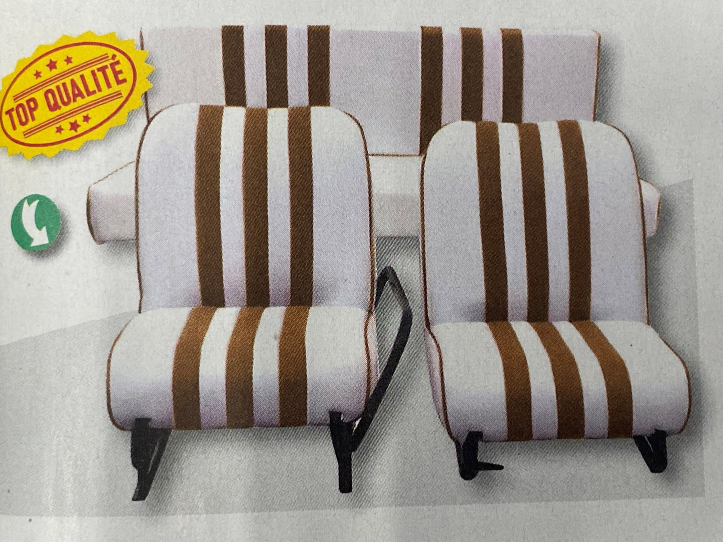 Set van 2 complete voorstoelen + achterbank Skai WIT gestreept BRUIN Mehari