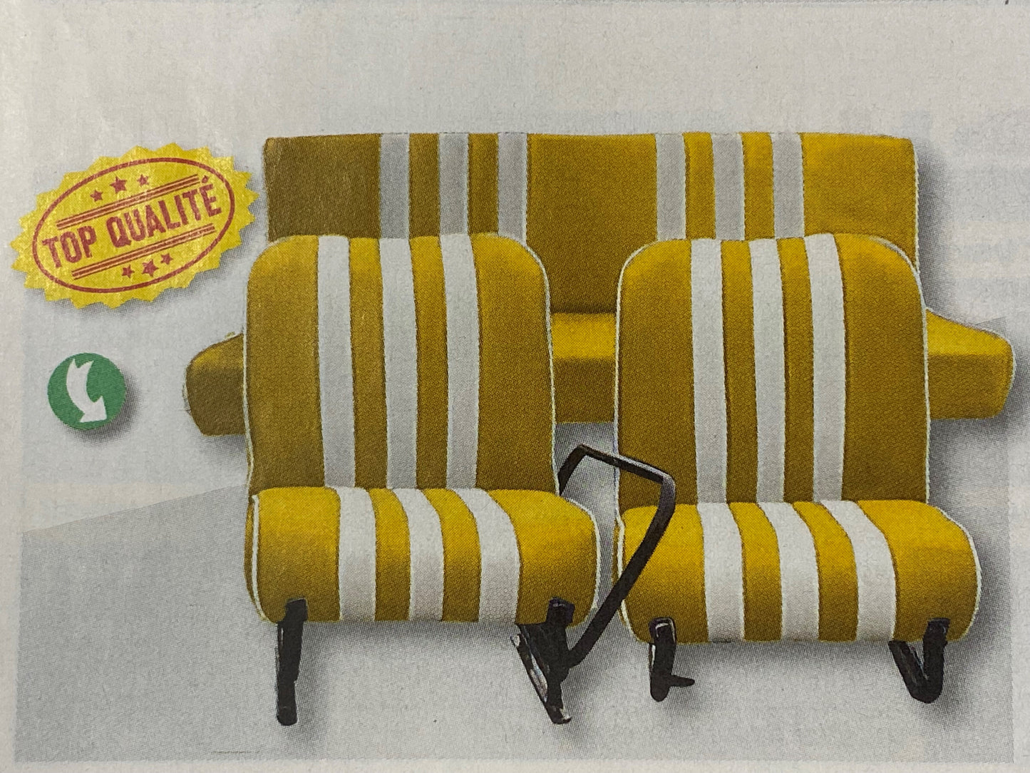 Set van 2 complete voorstoelen + achterbank Skai GEEL gestreept WIT Mehari