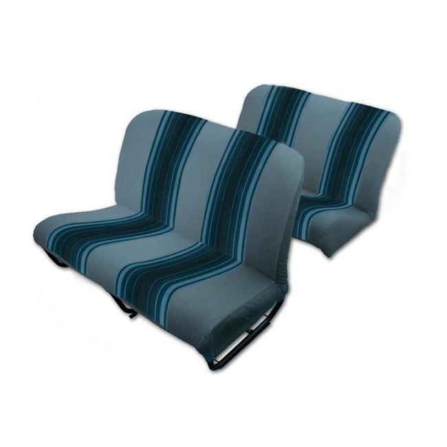LOT GARNITURES (BANQUETTES AV + AR) TISSU BLEU RAYE