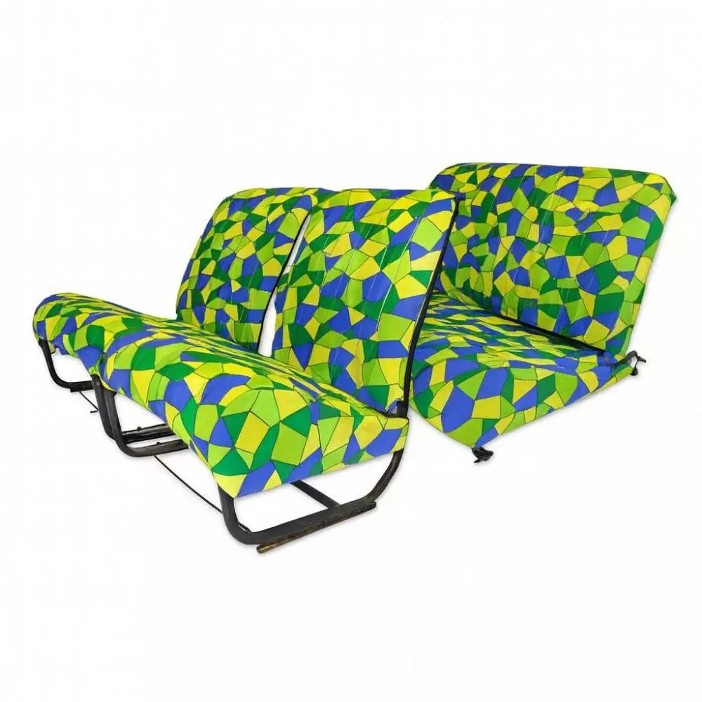 2CV stoelbekledingset met flappen (voorbank + achterbank neerklapbaar) - harlekijn