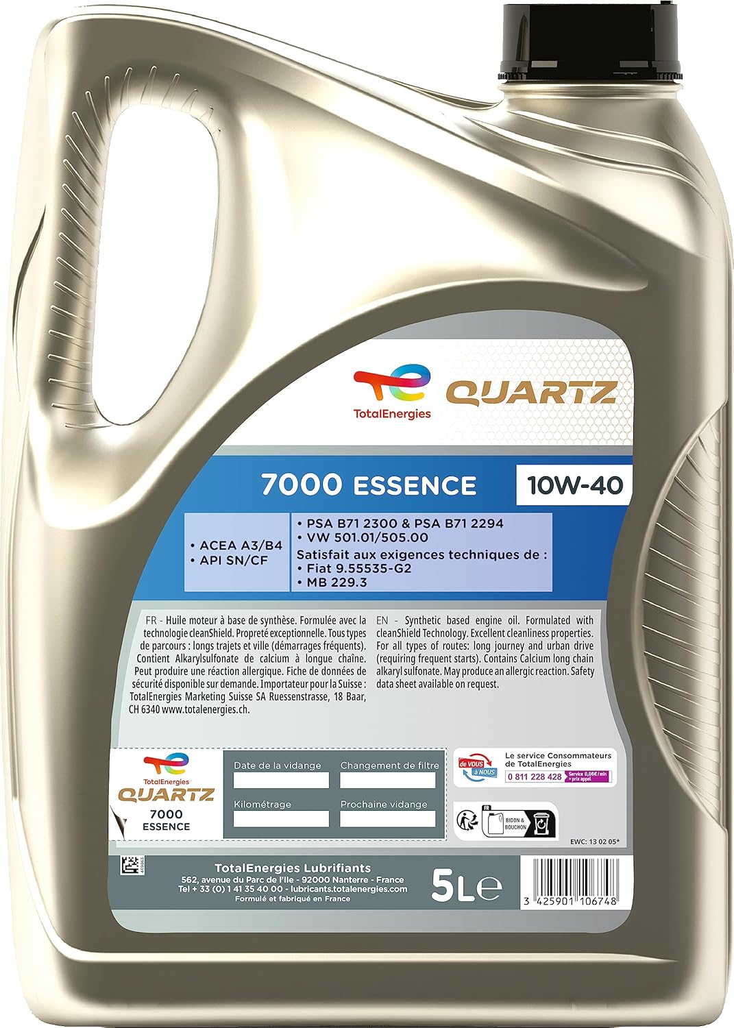 Motorolie TotalEnergies Quartz 7000 benzine 10W-40, 5 litres