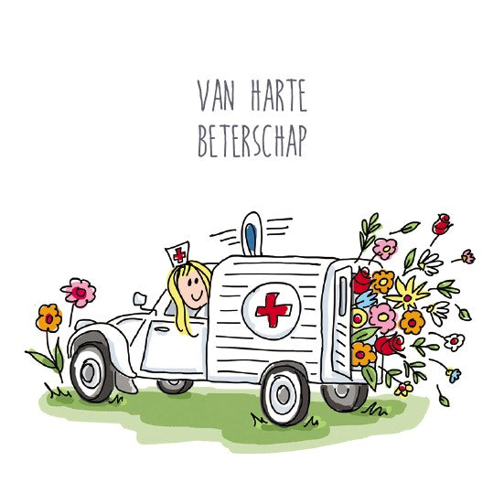 Wenskaart 2CV VAN HARTE BETERSCHAP