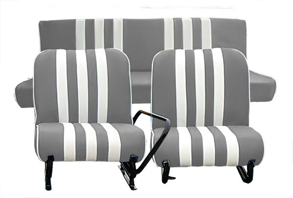 Set van 2 complete voorstoelen + achterbank Skai GRIJS gestreept WIT Mehari