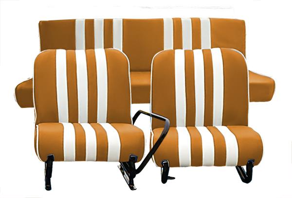 Set van 2 complete voorstoelen + achterbank Skai BRUIN gestreept WIT Mehari