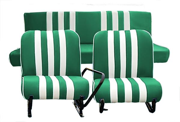 Set van 2 complete voorstoelen + achterbank Skai GROEN gestreept WIT Mehari