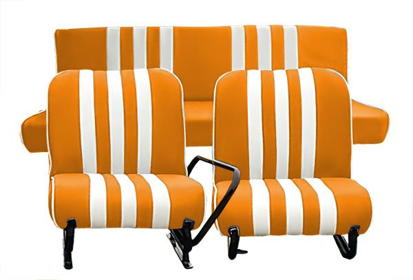 Bekledingspakket (2 voorstoelen + achterbank) Skaï Oranje gestreept Wit Mehari