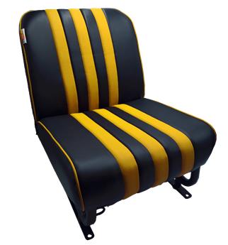 Set van 2 complete voorstoelen + achterbank Skaï ZWART gestreept GEEL Méhari