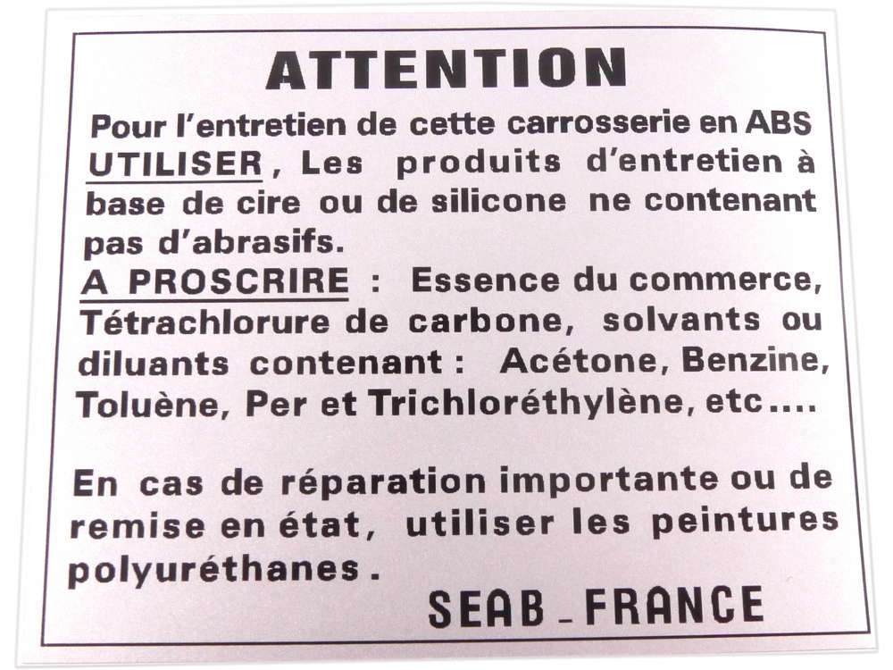 Citroën Méhari sticker carrosserieonderhoud ABS