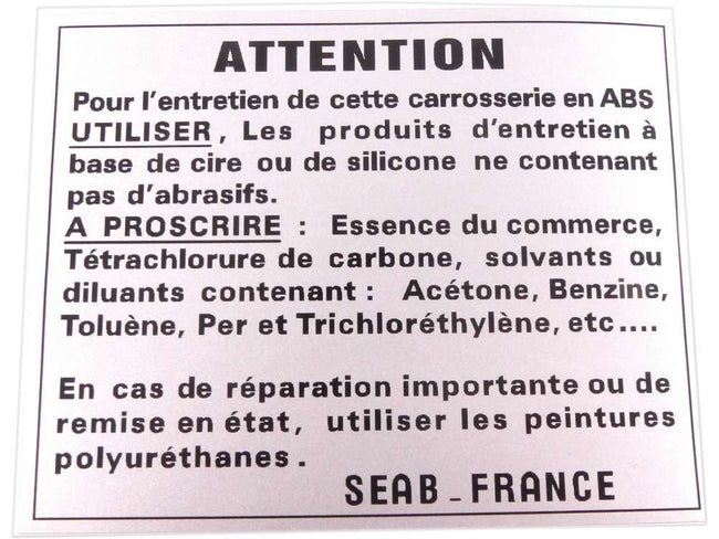 Citroën Méhari sticker carrosserieonderhoud ABS