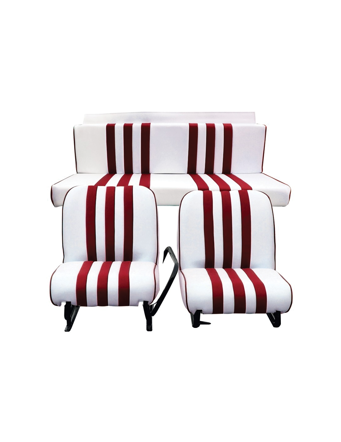 SET VAN 2 VOOR + ACHTER MEHARI SKAÏ WIT ROOD GESTREEPTE STOELEN