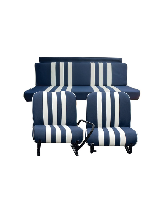 SET VAN 2 VOOR + ACHTER MÉHARI SKAÏ BLAUWE ESKI STREPEN WITTE STOELEN