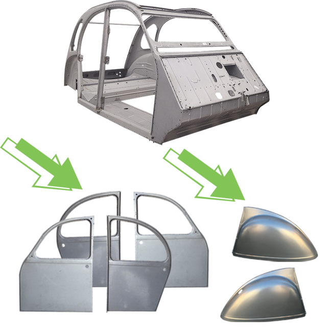 2CV CARROSSERIE + DEUREN + ACHTERSCHERMEN