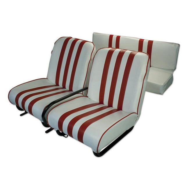 Set van 2 complete voorstoelen + achterbank Skai WIT gestreept ROOD Mehari