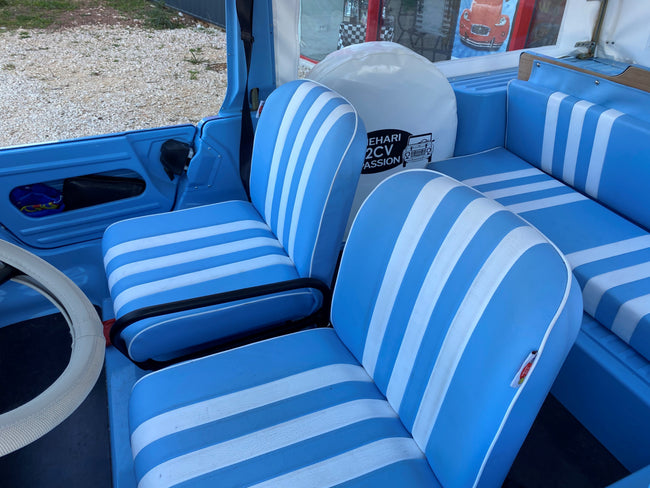 Set van 2 complete voorstoelen + achterbank Skai BLAUW ESKI gestreept WIT Mehari