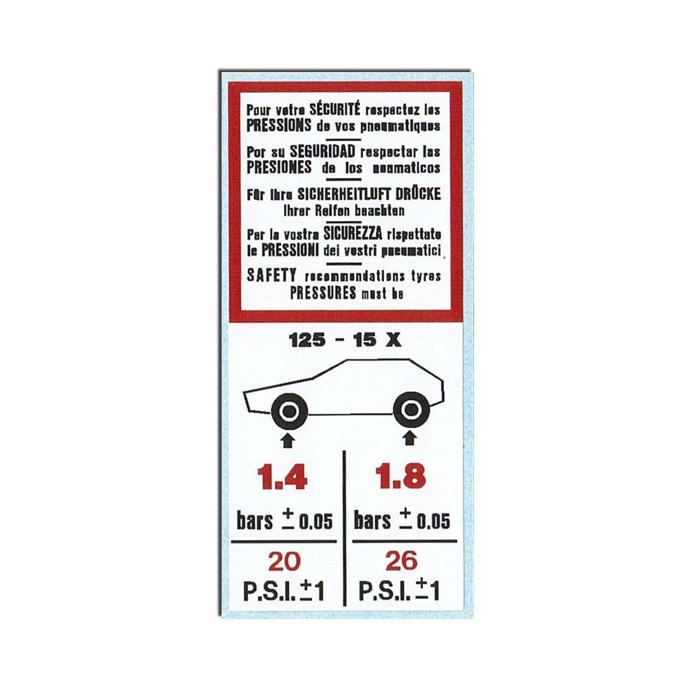 Sticker bandenspanning 2CV/AMI/DYANE/MEHARI