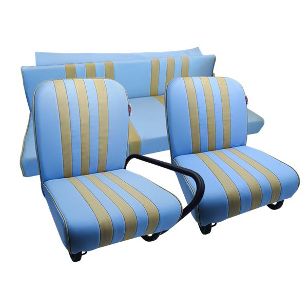 Set van 2 complete voorstoelen + achterbank Skai BLAUW ESKI gestreept BEIGE Mehari