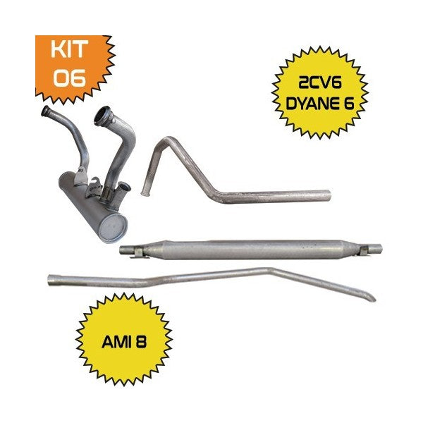 LANGE UITLAAT UITLAATSET (4-DELIG) VOOR 2CV SEDAN - DYANE