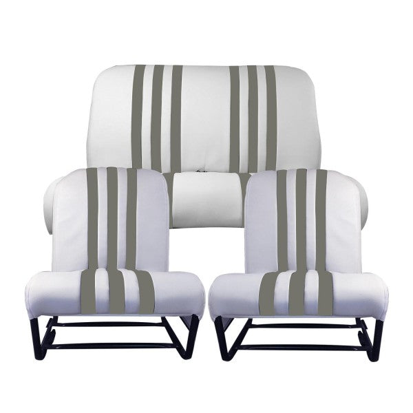 BEKLEDINGSKIT 2 SYMMETRISCHE VOORSTOELEN + BANK. RUG SKAÏ WIT GRIJS