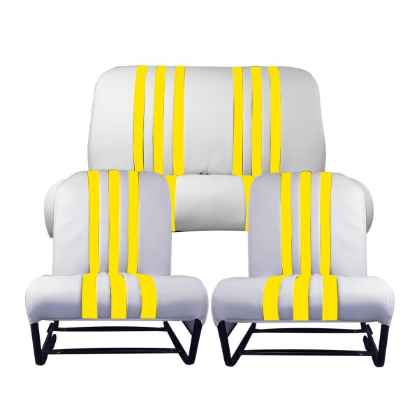 BEKLEDINGSKIT 2 SYMMETRISCHE VOORSTOELEN + BANK. RUG SKAI WIT GEEL