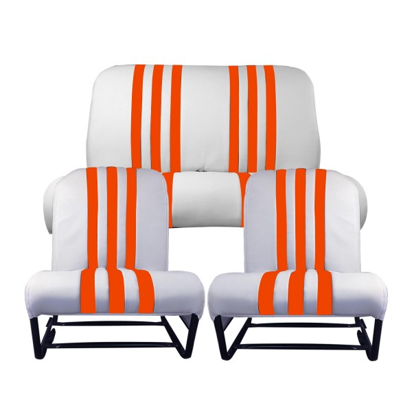 BEKLEDINGSKIT 2 SYMMETRISCHE VOORSTOELEN + BANK. RUG SKAI WIT ORANJE