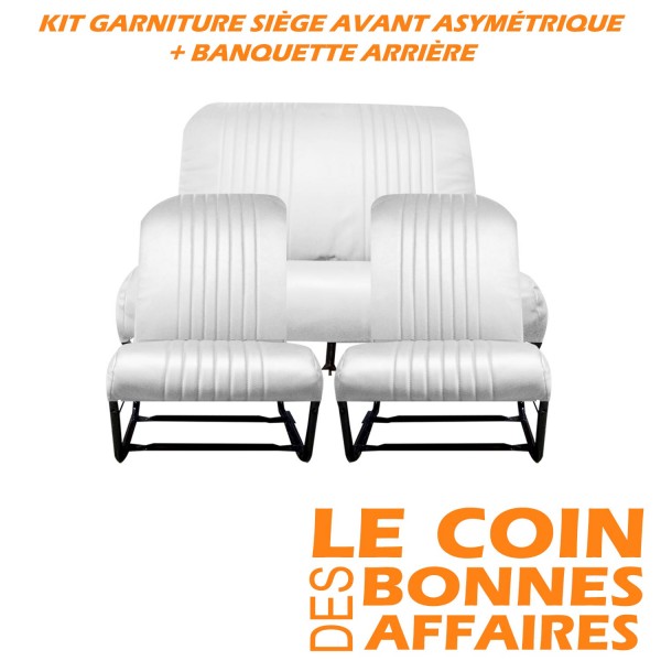 TRIM KIT 2CV 2 ASYMMETRISCHE VOORSTOELEN + ACHTERBANK. SKAI WIT