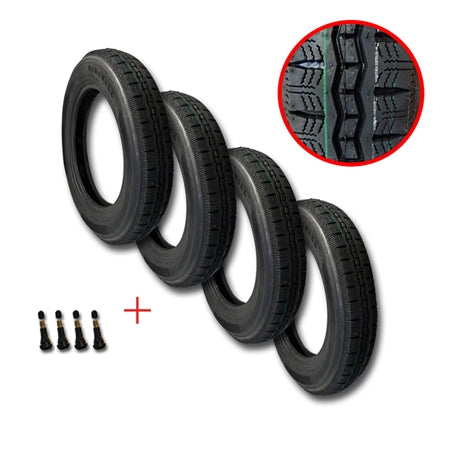 Set van 4 banden 125 / 15 2CVP RACING + 4 ventielen voor velg