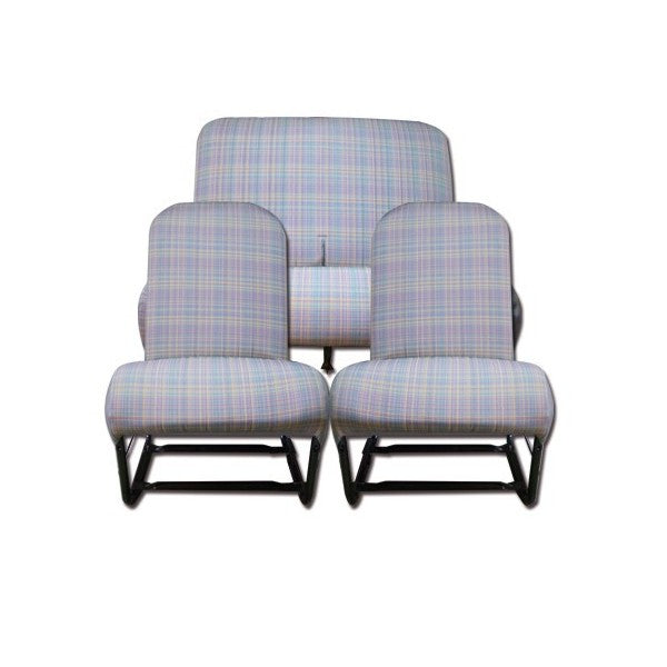 COMPLETE KIT 2 SYMMETRISCHE VOORSTOELEN + ACHTERBANK. GRIJZE TARTAN STOF