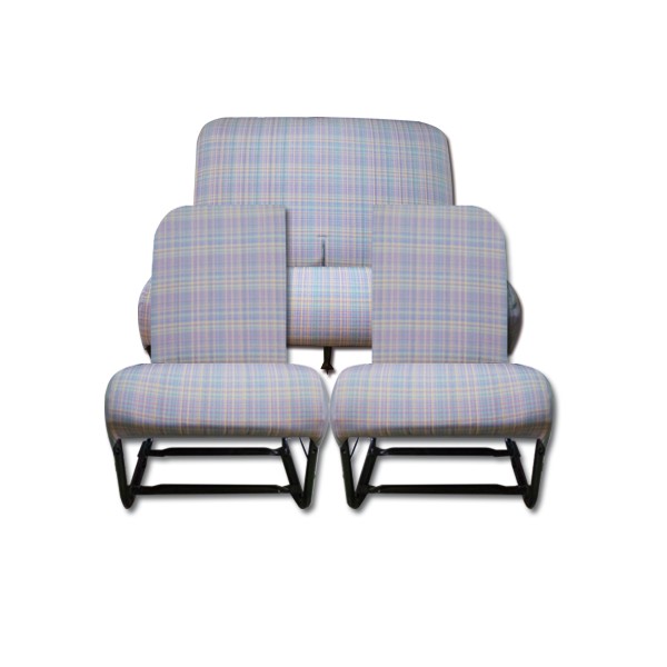 COMPLETE KIT 2 ASYMMETRISCHE VOORSTOELEN + ACHTERBANK. GRIJZE TARTAN STOF