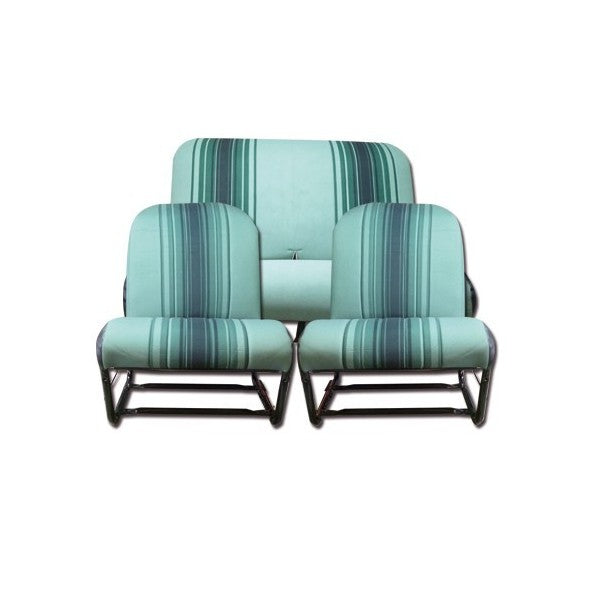 COMPLETE KIT 2 SYMMETRISCHE VOORSTOELEN + ACHTERBANK. GESTREEPTE GROENE STOF