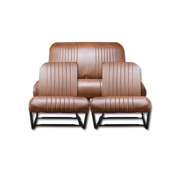 COMPLETE KIT 2 ASYMMETRISCHE VOORSTOELEN + ACHTERBANK. BRUINE SKAI GEPERFOREERD