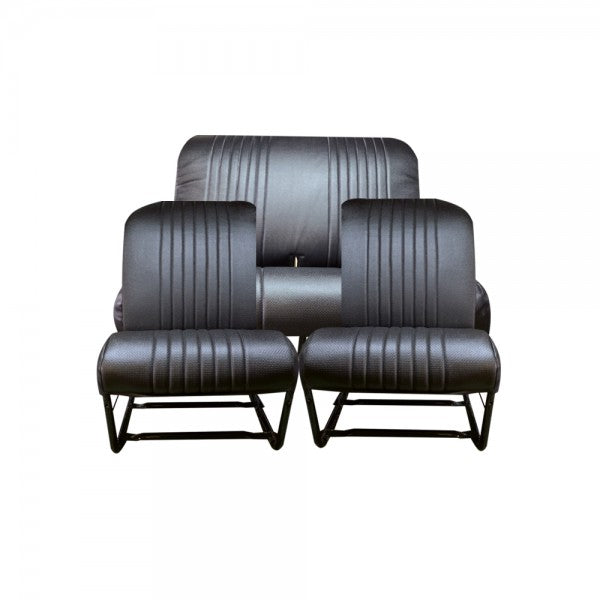 COMPLETE KIT 2 ASYMMETRISCHE VOORSTOELEN + ACHTERBANK. GEPERFOREERDE ZWARTE SKAI