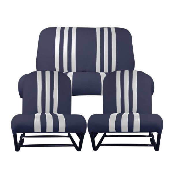 BEKLEDINGSKIT 2 SYMMETRISCHE VOORSTOELEN + BANK. RUG SKAI BLAUW WIT