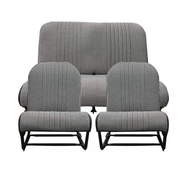 BEKLEDINGSKIT 2CV 2 VOORSTOELEN SYM. + ACHTERBANK. HOUNDSTOOTH STOF
