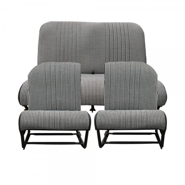 TRIM KIT 2CV 2 ASYMMETRISCHE VOORSTOELEN + ACHTERBANK. PIED DE POULE