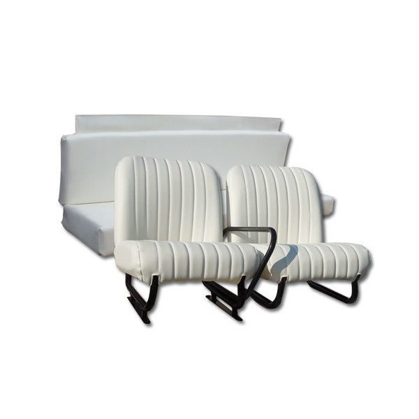 MEHARI BEKLEDING 2 VOORSTOELEN + ACHTERBANK. WITTE SKAI