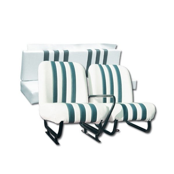 SET VAN 2 VOOR + ACHTER MEHARI SKAÏ WITTE STREPEN GROENE STOELEN
