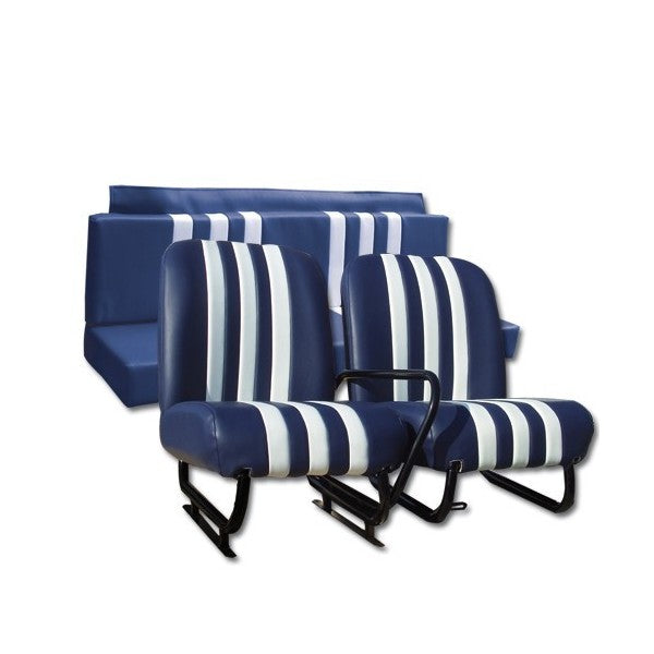 SET VAN 2 VOOR + ACHTER MÉHARI SKAÏ BLAUWE STREPEN WITTE STOELEN