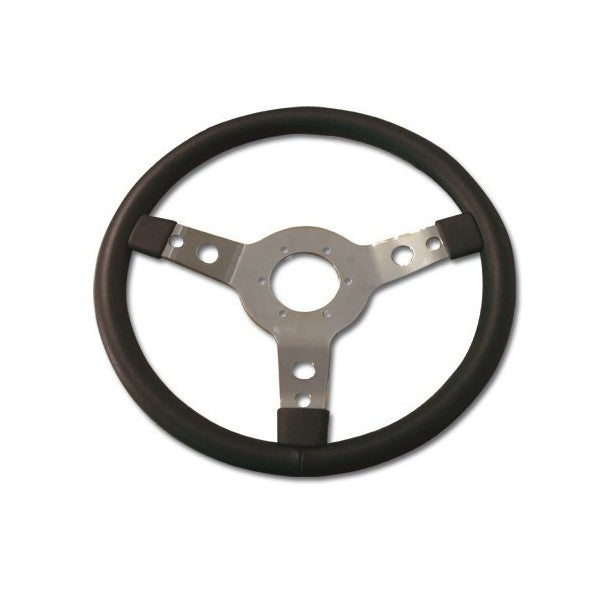 ZWART GESIMULEERD GEBORSTELD SPAAKSTUURWIEL.